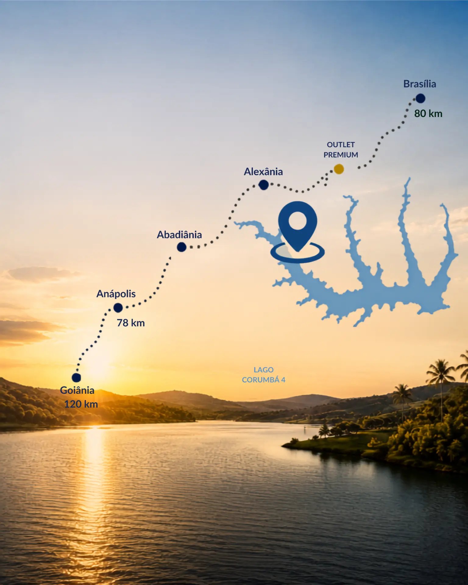 Mapa de localização do Aquarius Residencial entre Brasília, Anápolis e Goiânia